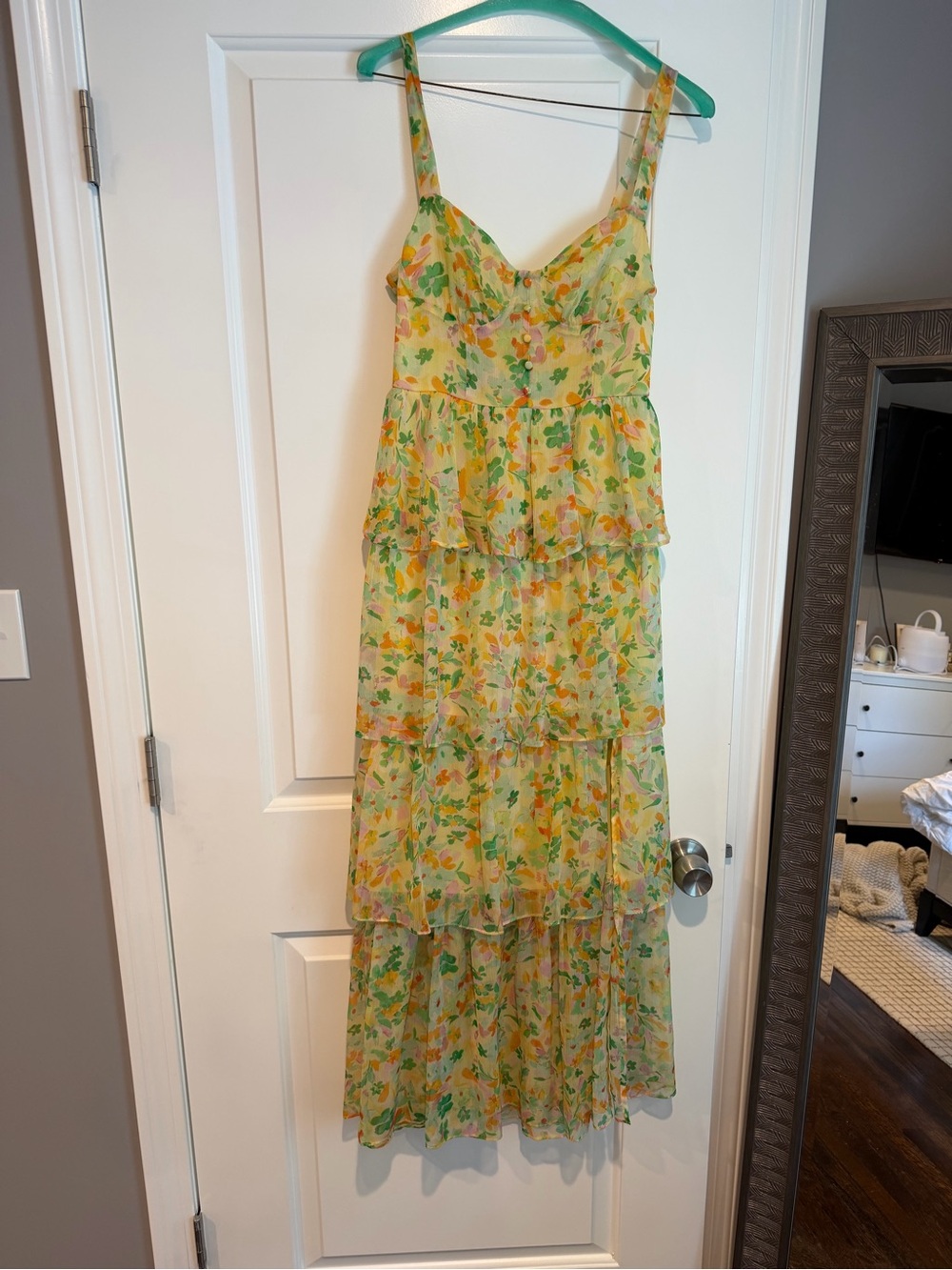 Astr High Low Floral Dress in Green and Yellow - Picture 1 of 3